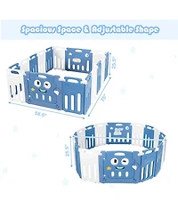 Gymax 16-Panel Foldable Baby Playpen Kids Activity Centre w/ Lock Door & Rubber Mats