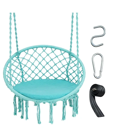 Gymax Hammock Swing Chair with Cushion Hanging Hardware Kit Indoor Outdoor
