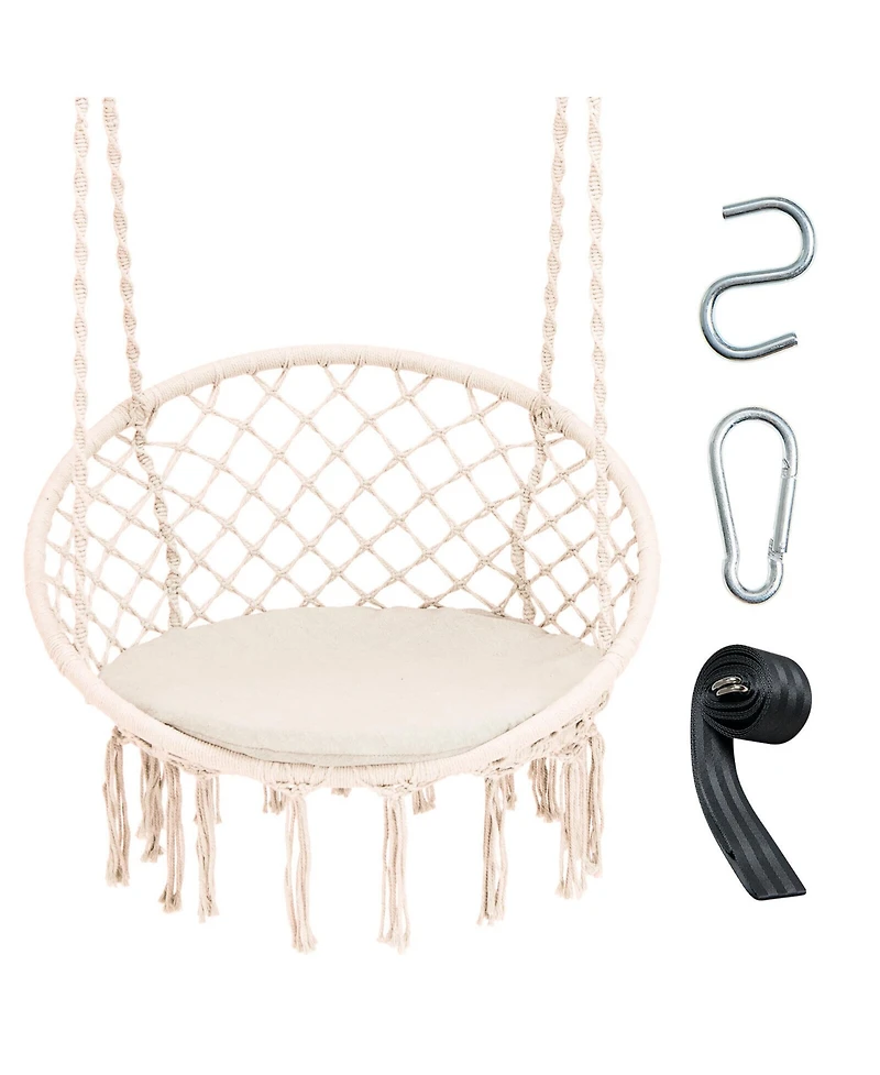 Gymax Hammock Swing Chair with Cushion Hanging Hardware Kit Indoor Outdoor