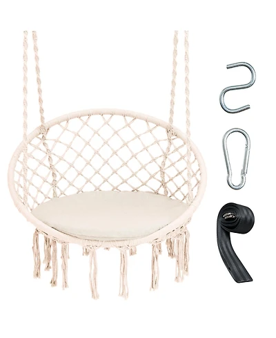 Gymax Hammock Swing Chair with Cushion Hanging Hardware Kit Indoor Outdoor