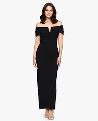 Betsy & Adam Women's Long Scuba Crepe Off-The-Shoulder Dress