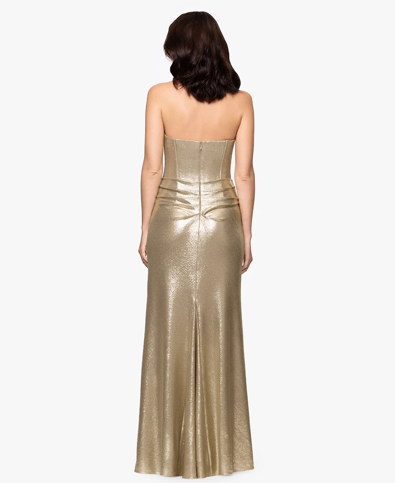 Betsy & Adam Women's Shiny Foil Strapless Dress