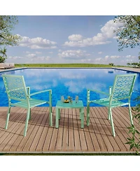 gaomon 3 Pcs Green Patio Bistro Set, Outdoor Stackable Steel Chairs & Square Coffee Table for Balcony, Porch, Garden, Lawn