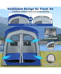 2-Room Oversize Privacy Shower Tent with Removable Rain Fly and Inside Pocket - Blue