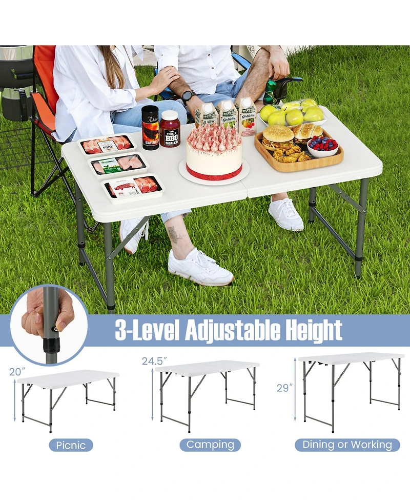 4 Feet Portable Camping Table with Hdpe Tabletop and Metal Legs