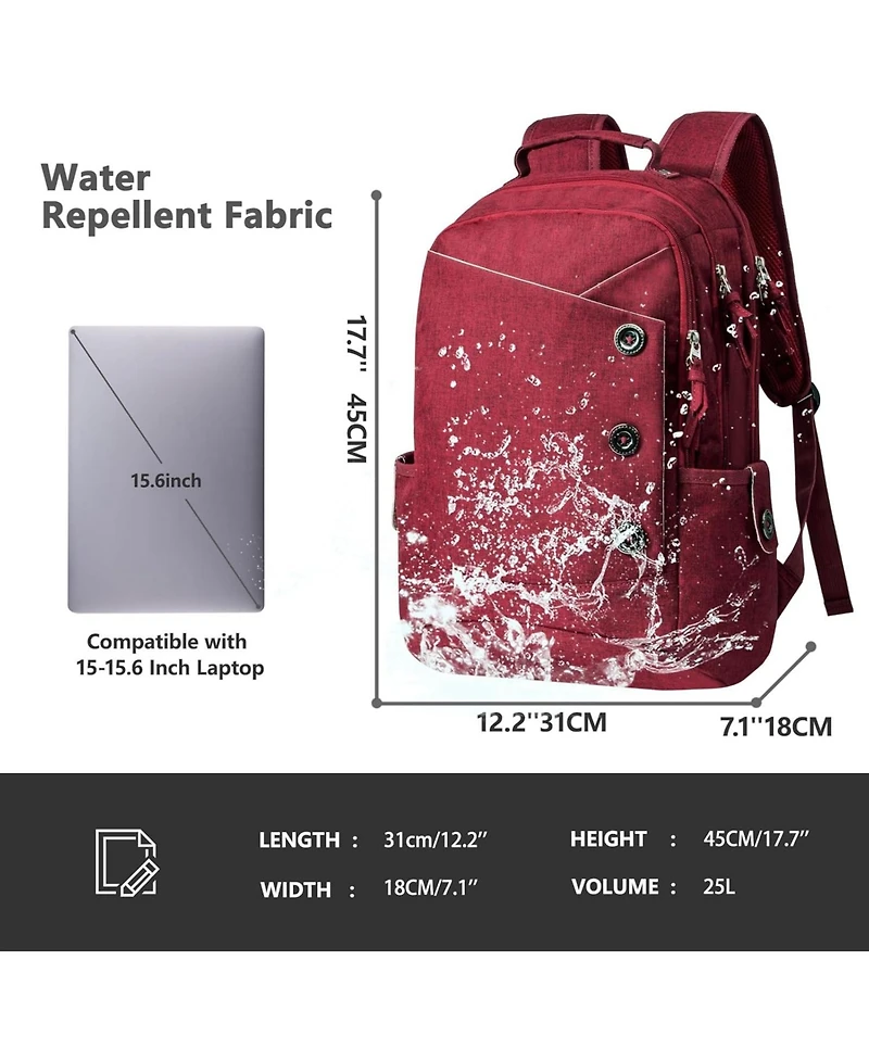 15.6 inch Laptop Backpack for Women, Stylish Buttons Decor Daypack Fit 15.6 inch Notebook, Water Resistant Computer Notebook Bag with Usb Charging Por
