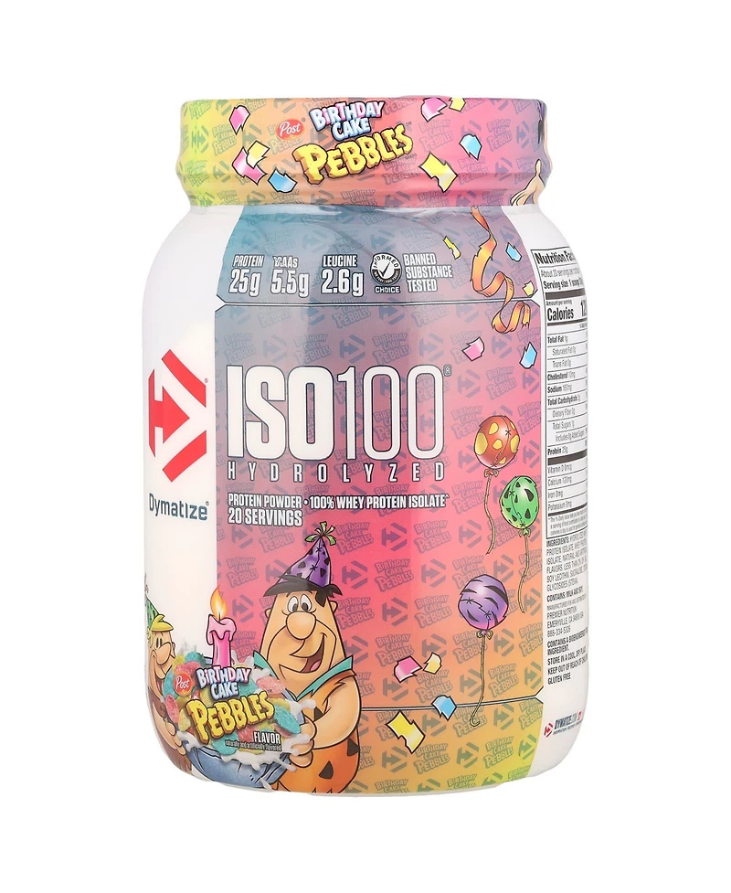 Dymatize ISO100 Hydrolyzed 100% Whey Protein Isolate Pebbles Birthday Cake