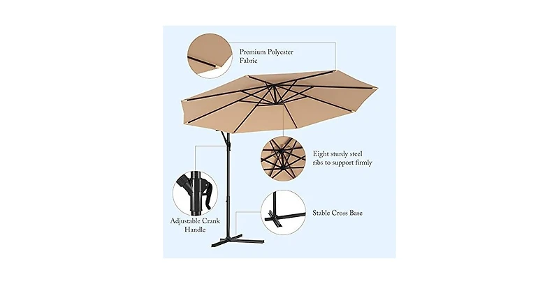 10 Feet Offset Hanging Umbrella with Base and Infinite Tilt