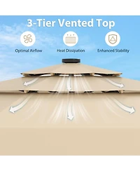 10 Feet Solar Patio Umbrella with 3-Tier Vented Top-Gray