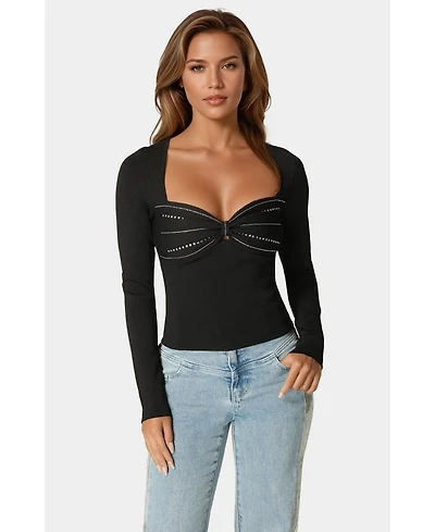 Bebe Embelished Long Sleeve Sweater