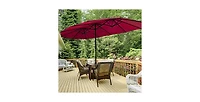 15 Feet Double-Sided Twin Patio Umbrella with Crank and Base