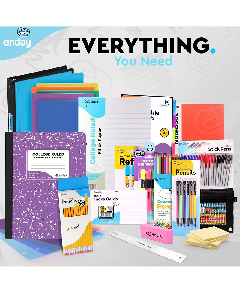 105-Piece School Supplies Kit for High School & College – Binders, Notebooks, Folders, Pens, Pencils, Sticky Notes, Dividers, Ruler, Erasers & More
