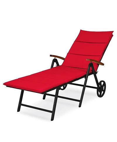 Gymax Folding Patio Rattan Lounge Chair Chaise Aluminum W/ Wheel & Red Cushion