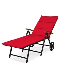 Gymax Folding Patio Rattan Lounge Chair Chaise Aluminum W/ Wheel & Red Cushion
