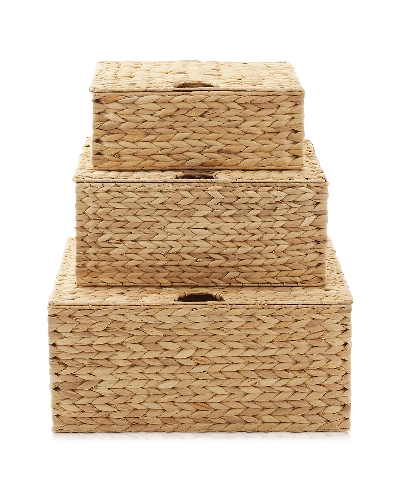 Casafield Set of Water Hyacinth Storage Baskets (Medium/Large), Multipurpose Organizer Rectangular Totes with Removable Lids