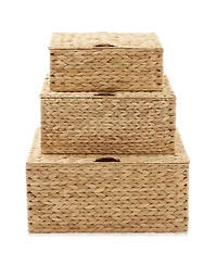 Casafield Set of Water Hyacinth Storage Baskets (Medium/Large), Multipurpose Organizer Rectangular Totes with Removable Lids