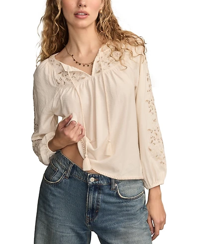 Lucky Brand Women's Embroidered Bubble Peasant Top