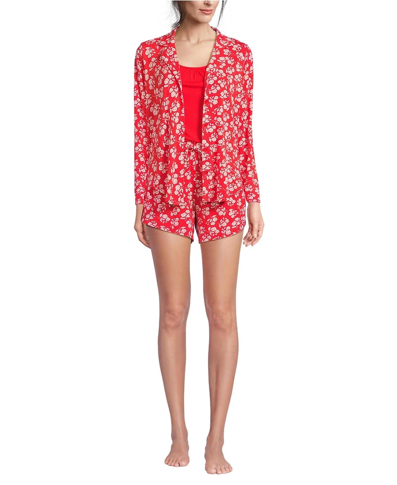 Lands' End Women's Cooling 3 Piece Pajama Set - Long Sleeve Top Cami and Shorts