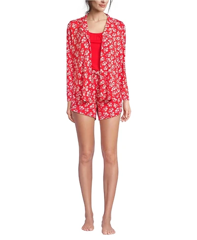 Lands' End Women's Cooling 3 Piece Pajama Set - Long Sleeve Top Cami and Shorts