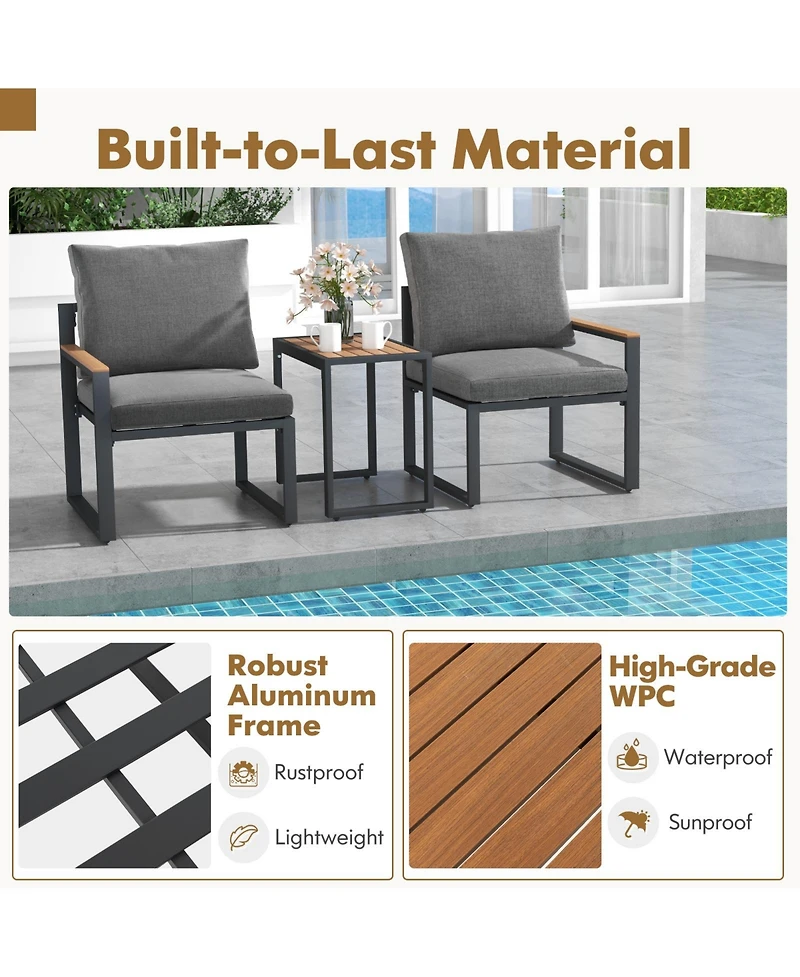 Gymax 3 Pcs Patio Furniture Set Weatherproof Outdoor Conversation Set w/ Soft Cushions