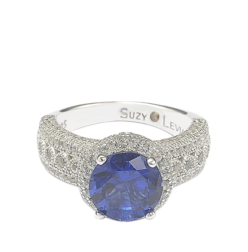 Suzy Levian Sterling Silver Sapphire & Created White Round-Cut Ring
