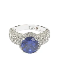 Suzy Levian Sterling Silver Sapphire & Created White Round-Cut Ring