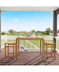 Gymax 45'' Rectangular Bar Height Dining Table Outdoor Acacia Wood Bar Table Indonesia Teak