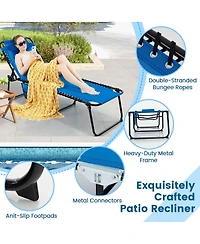 Gymax 2 Pcs Folding Chaise Lounge Portable Lay Flat Reclining Chair w/ 4-Level Backrest Side Pocket