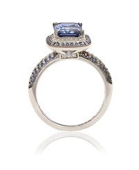 Suzy Levian Sterling Silver Sapphire and Created White Halo Ring