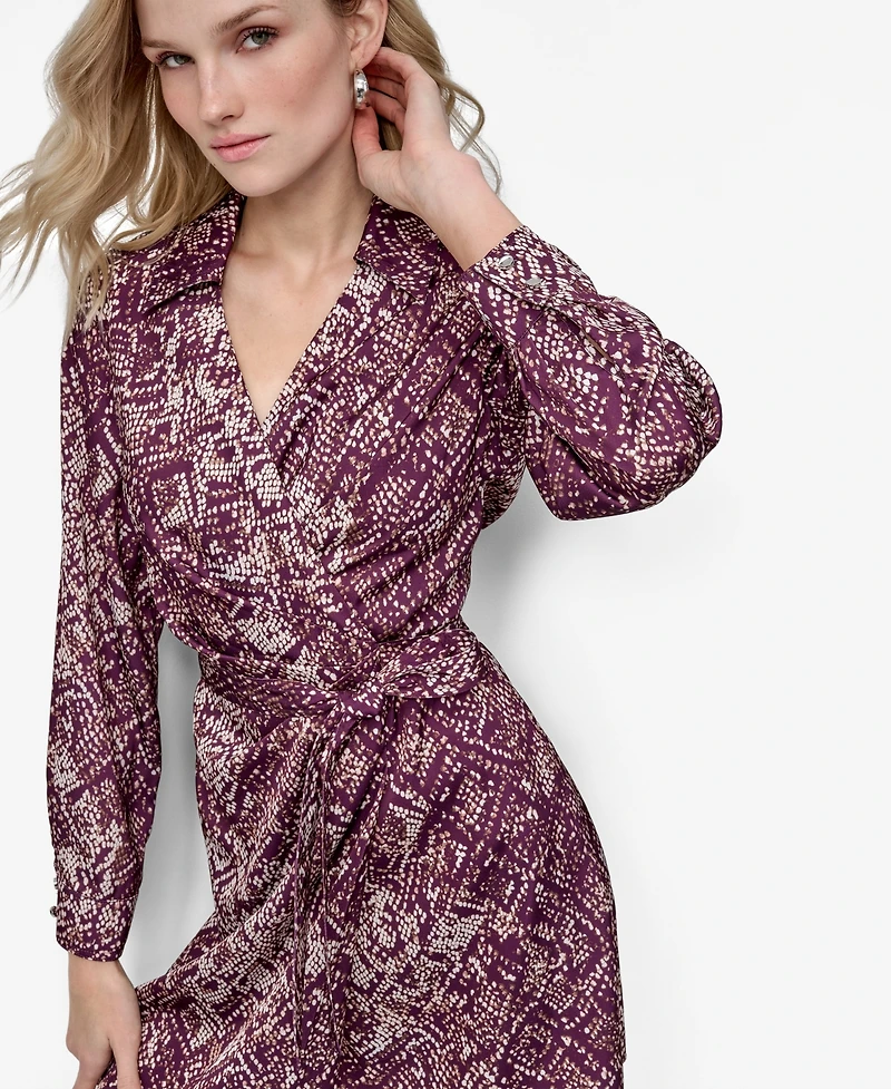 Dkny Women's Long Sleeve Collared Wrap Dress