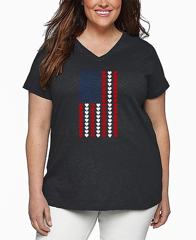La Pop Art Plus Size Heart Flag Word Art V-Neck T-Shirt
