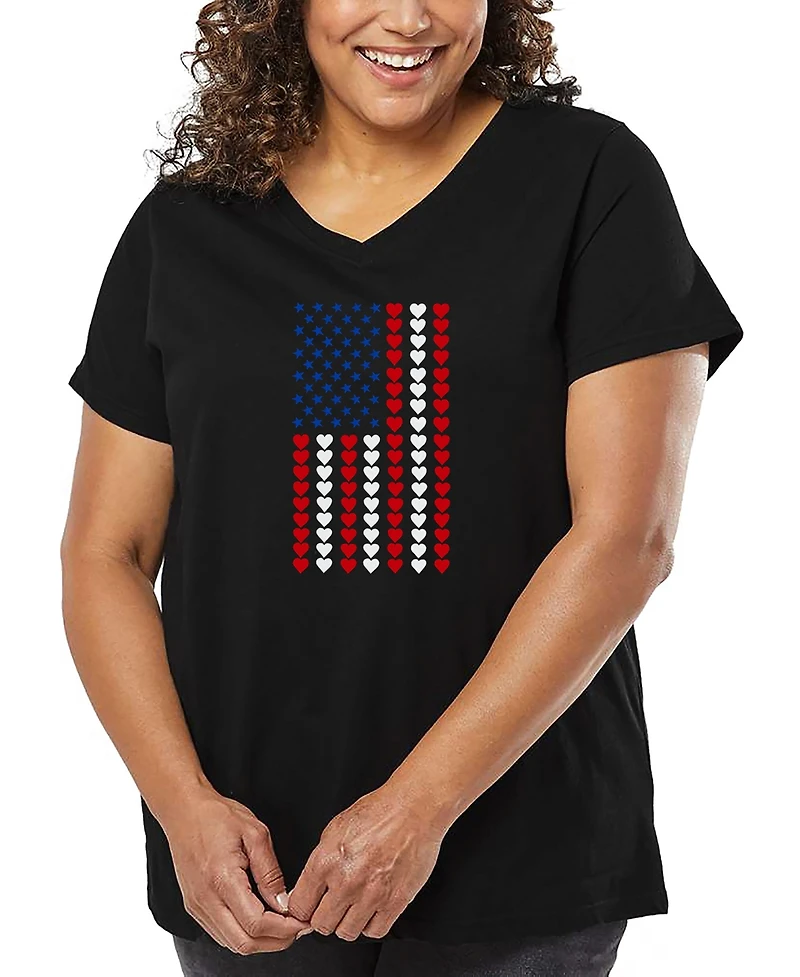 La Pop Art Plus Heart Flag Word V-Neck T-Shirt