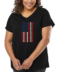 La Pop Art Plus Heart Flag Word V-Neck T-Shirt