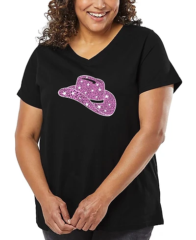 La Pop Art Plus Cowgirl Hat Word V-Neck T-Shirt