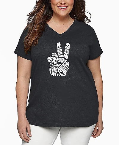 La Pop Art Plus Size Peace Out Word Art V-Neck T-Shirt