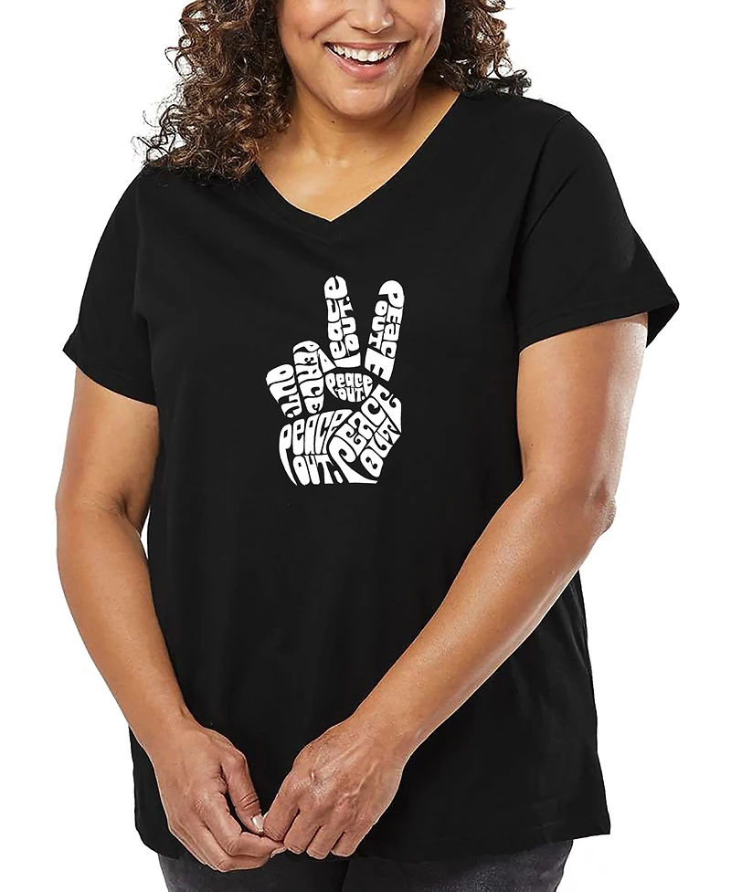 La Pop Art Plus Peace Out Word V-Neck T-Shirt