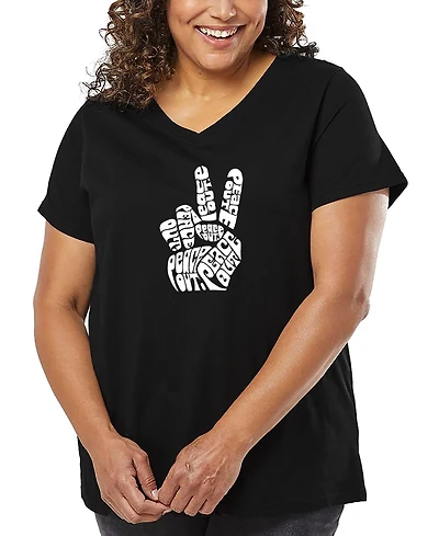 La Pop Art Plus Peace Out Word V-Neck T-Shirt