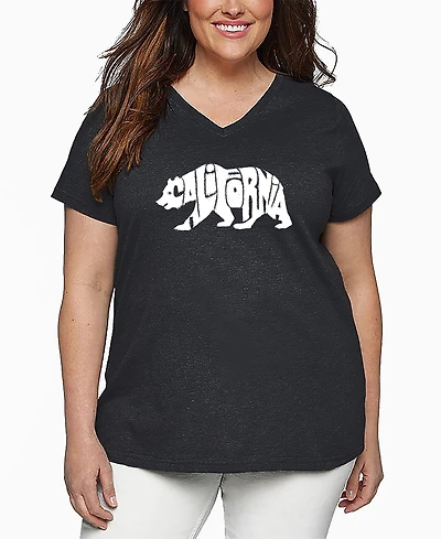 La Pop Art Plus California Bear Word V-Neck T-Shirt
