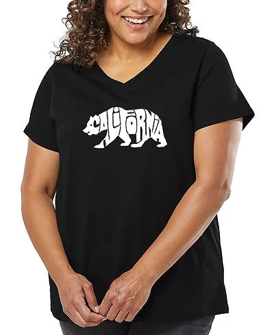 La Pop Art Plus California Bear Word V-Neck T-Shirt