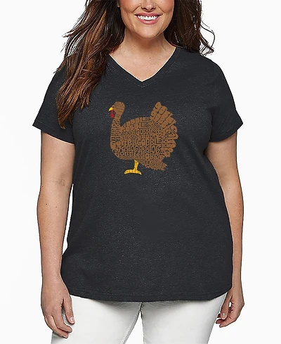 La Pop Art Plus Thanksgiving Word V-Neck T-Shirt