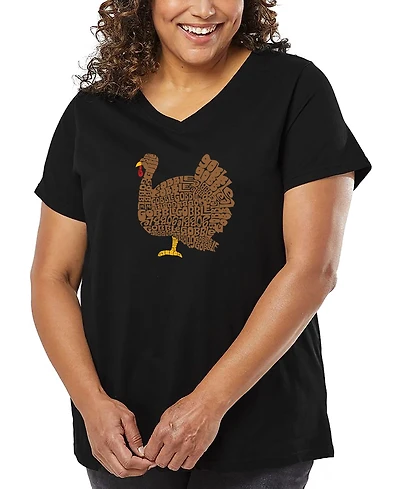 La Pop Art Plus Thanksgiving Word V-Neck T-Shirt
