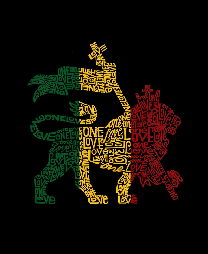 La Pop Art Plus Rasta Lion - One Love Word V-Neck T-Shirt