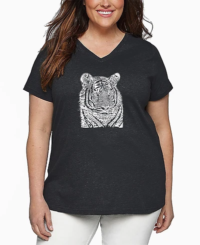 La Pop Art Plus Big CatsWord V-Neck T-Shirt