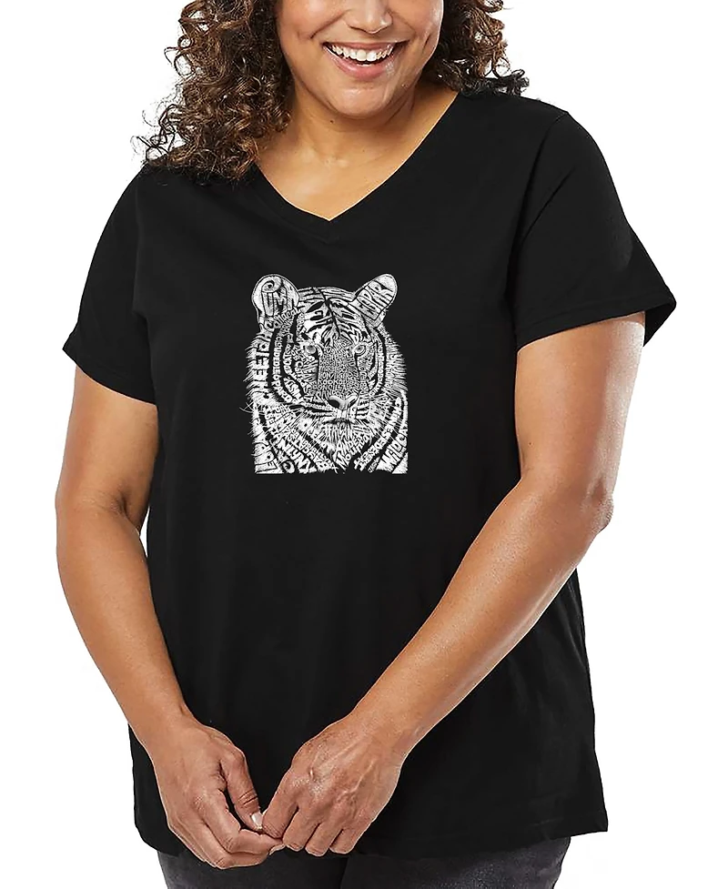 La Pop Art Plus Big CatsWord V-Neck T-Shirt