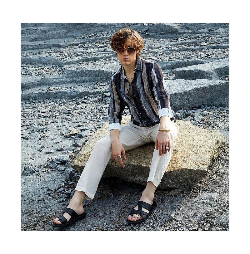 Campus Sutra Men's Prussian Blue & Ash Brown Brushed-Stripe Shirt