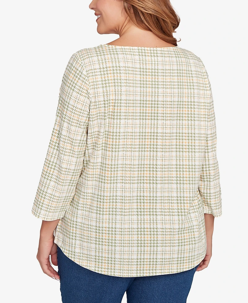 Ruby Rd. Plus Autumn Cat Houndstooth Top