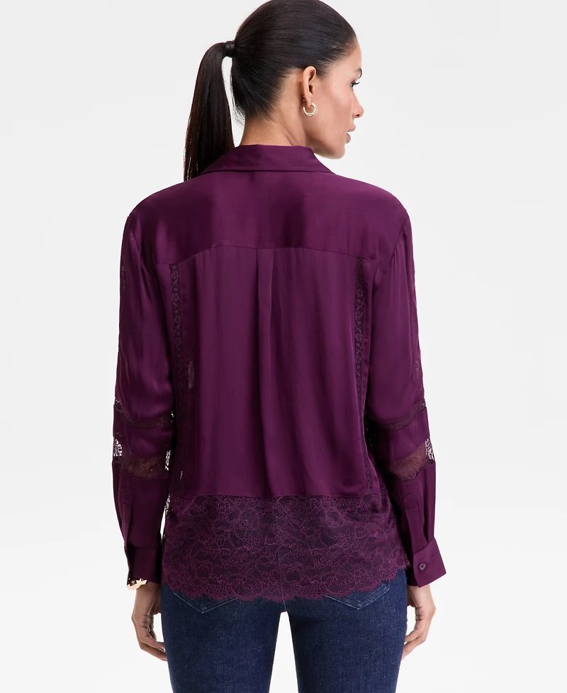 I.n.c. International Concepts Women's Lace-Detail Shirt, Macy's Exclusive