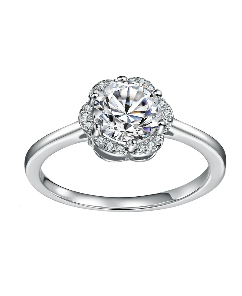 Stella Valentino Adjustable Sterling Silver 1ct Lab-Grown Moissanite Ribbon Pave Band Ring