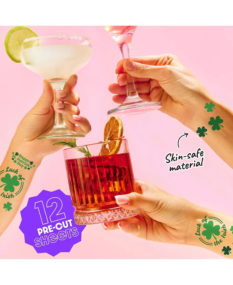 Big Dot of Happiness St. Patrick's Day Tattoos, Green Shamrock Temporary Tattoos (12 Sheets of 5 styles)