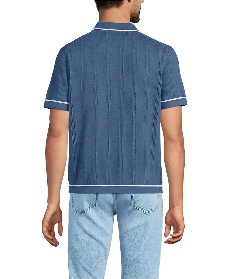 Lands' End Men's Short Sleeve Textured Tipped Sweater Polo